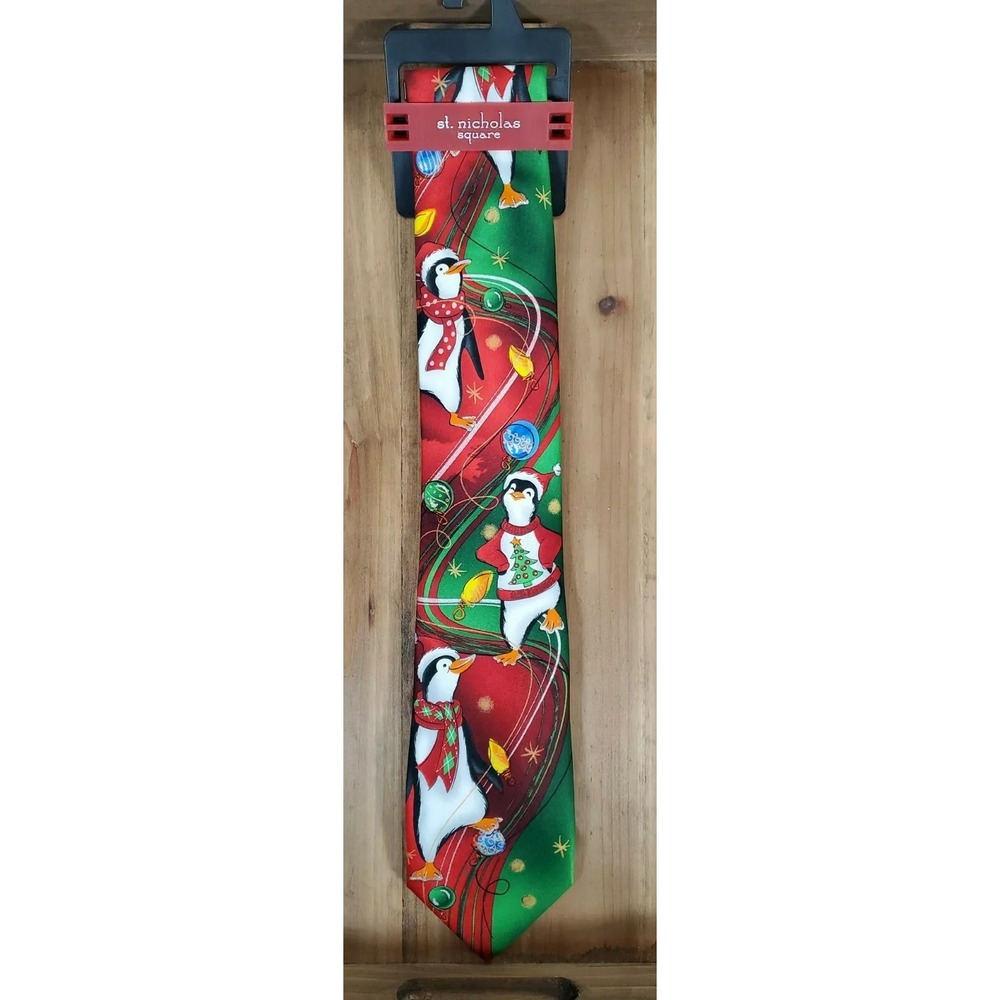 St. Nicholas Square Men's Neck Tie Christmas Penguins Santa Themed Novelty NEW